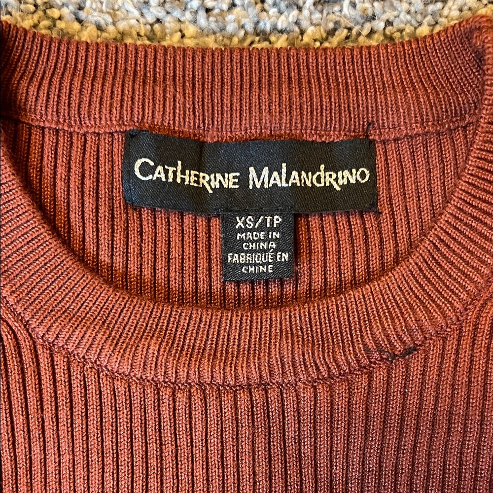Catherine Malandrino Rust Ribbed Blouse - Picture 2 of 4